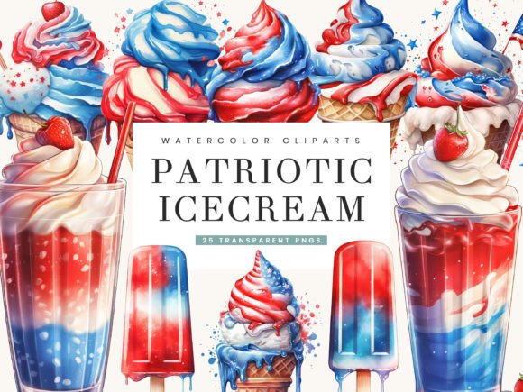 4th of July Patriotic Ice Cream Clipart