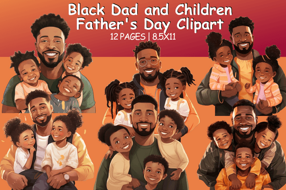 Black Dad and Children Father's Day Clip