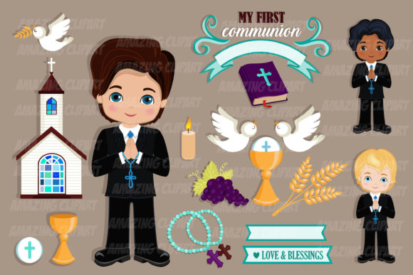 BUNDLE. My First Communion Clipart Boys: Elevating Sacred Celebrations with Digital Art