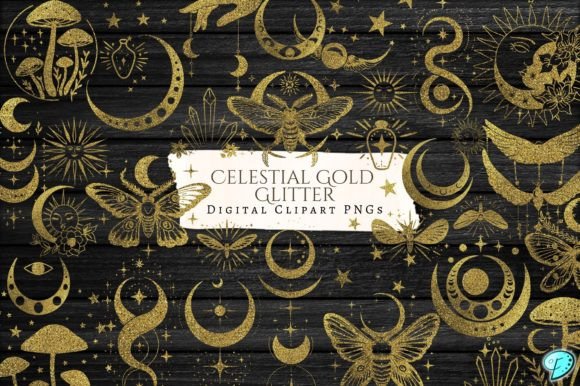 Elevating Digital Design with the Celestial Gold Glitter Clipart PNG Pack
