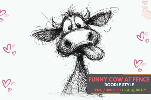 Funny Doodle Cow PNG Clipart Art: A Playful Asset for Modern Creators