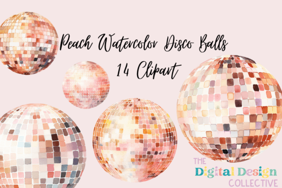 Peach Watercolor Disco Balls Clipart