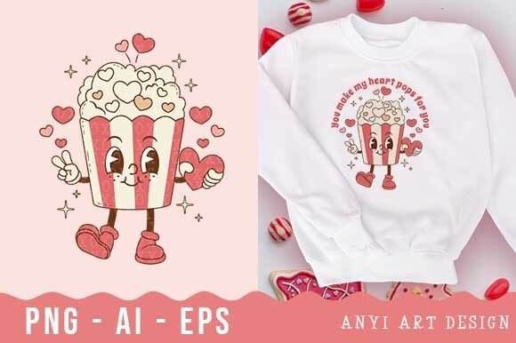 Retro Popcorn Valentine’s Day Sublimation Design