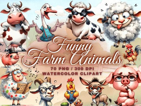 Revitalizing Digital Design with the 70 Cute and Funny Farm Animals Clipart Bundle