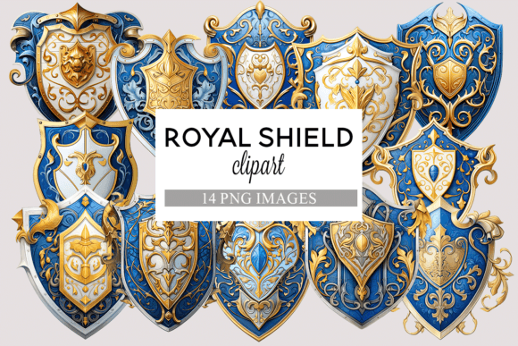 Step Into the Enchanting World of Knights with Blue Gold Shield Clipart