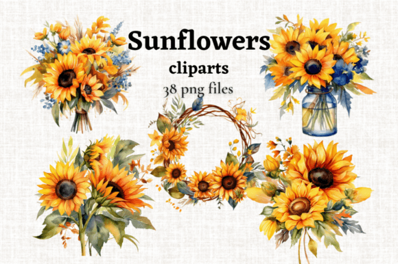Sunflowers Clipart Bundle: 38 PNGs