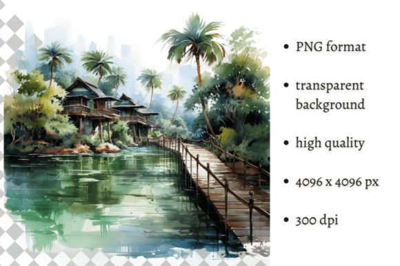 Tropical Thailand Landscape Clipart: Elevating Digital and Print Design with Serene Aesthetics