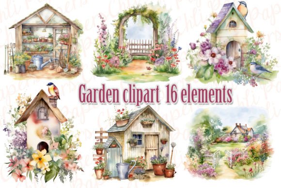 Watercolor Garden Clipart: Summer Garden
